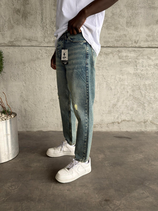 Yıkamalı Yırtıklı Boyfriend Jean